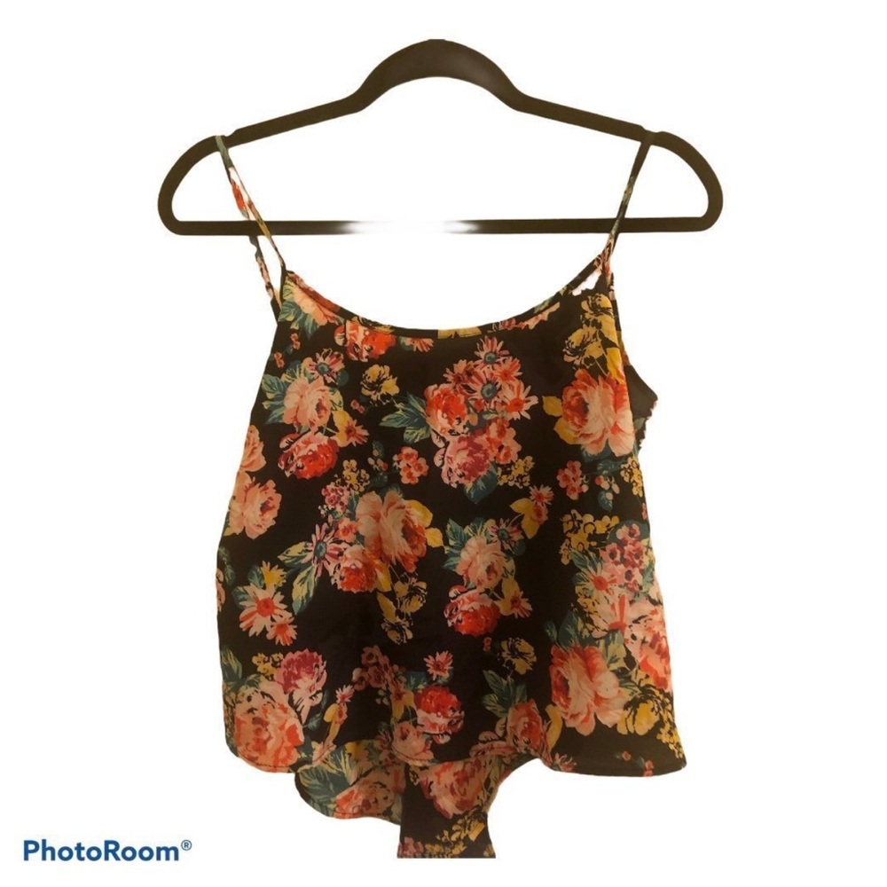 ❣️NWOT  Floral Navy Red Yellow Baggy Feminine Tank Top strap Shoulder cropped